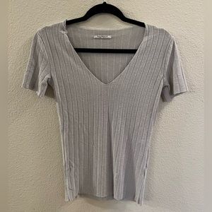 NWOT Zara Trafaluc Grey Ribbed V Neck